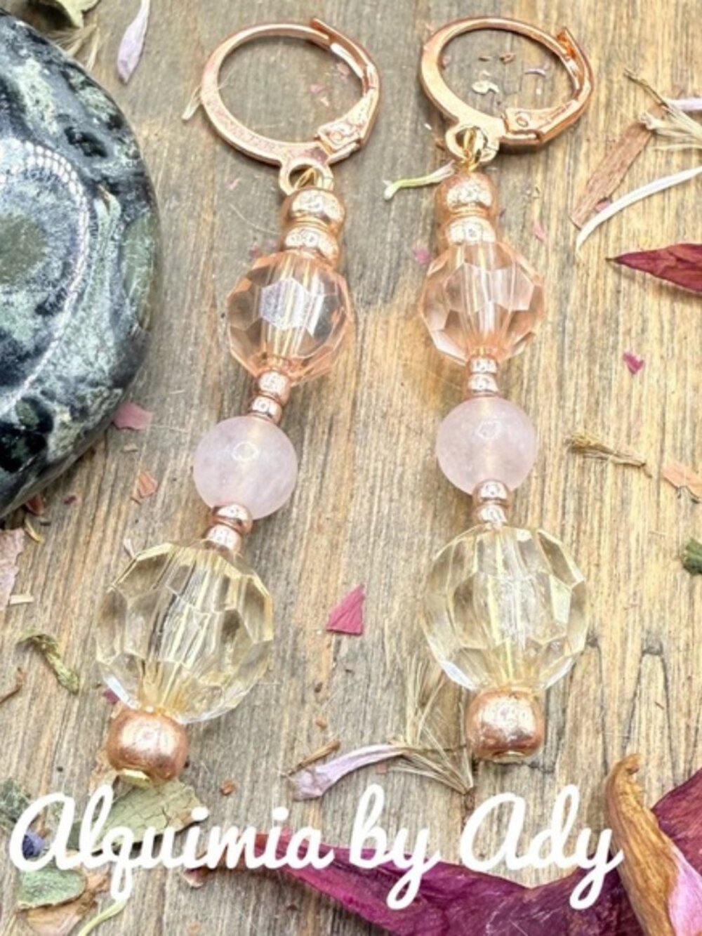 Rose quartz Gold & Peach Beaded Dangle Earrings